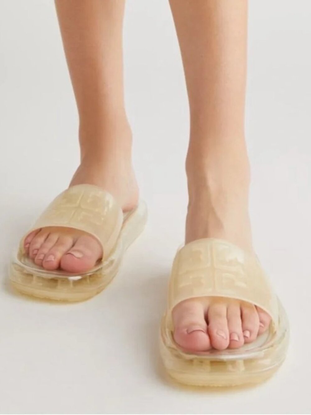Tory Burch Womens Bubble Jelly Logo Slide Jelly Sandals Ivory Size 7B